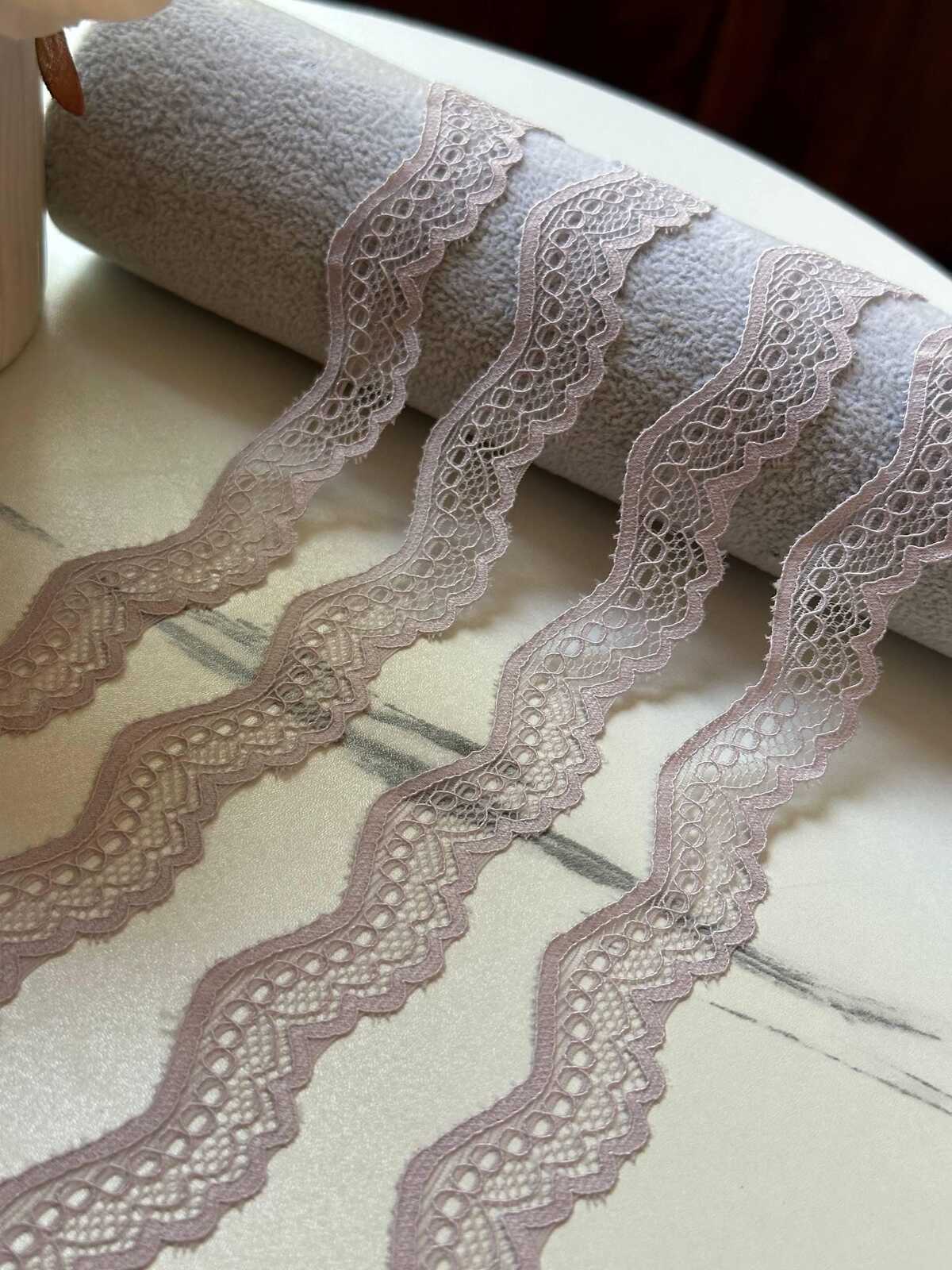10yds Muted Dusty Rose Geometric Stretch Elastic Lace Trim, Symmetrical Wave Scalloped Narrow Ribbon for Lingerie Underwear Crafts, 0.6"
