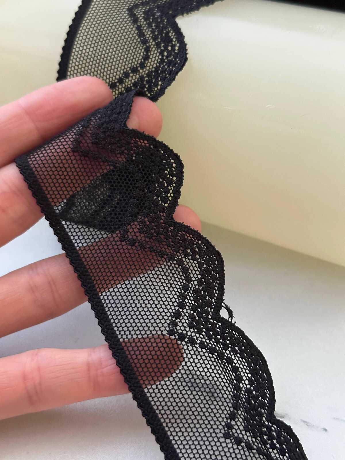 10Yds Soft Stretch 1.6" Black Geometric Zigzag Mesh Stretch Lace Wholesale
