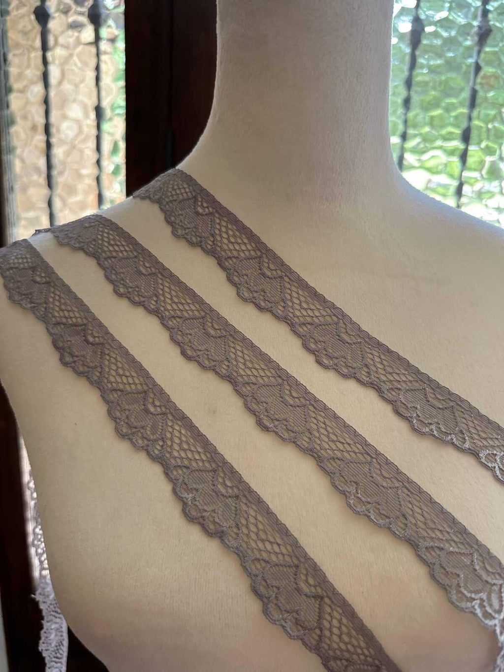10yds  1" Smoky Mauve Stretch Lace Trim Taupe Purple Elastic Scalloped Ribbon for Lingerie Doll Clothes Garment Sewing Crafts