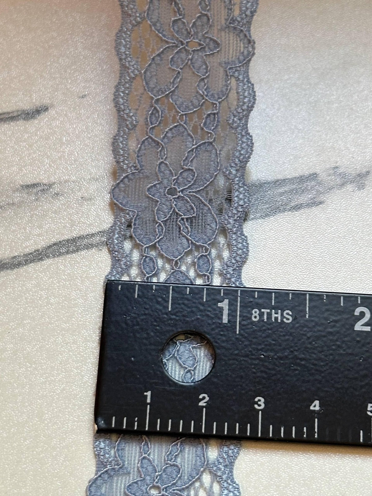 10yds  Soft Dusty Slate Blue Floral Stretch Lace Trim by the Yard, Narrow Scalloped Elastic Ribbon for Coquette Crafts, 1" Retail Wholesale