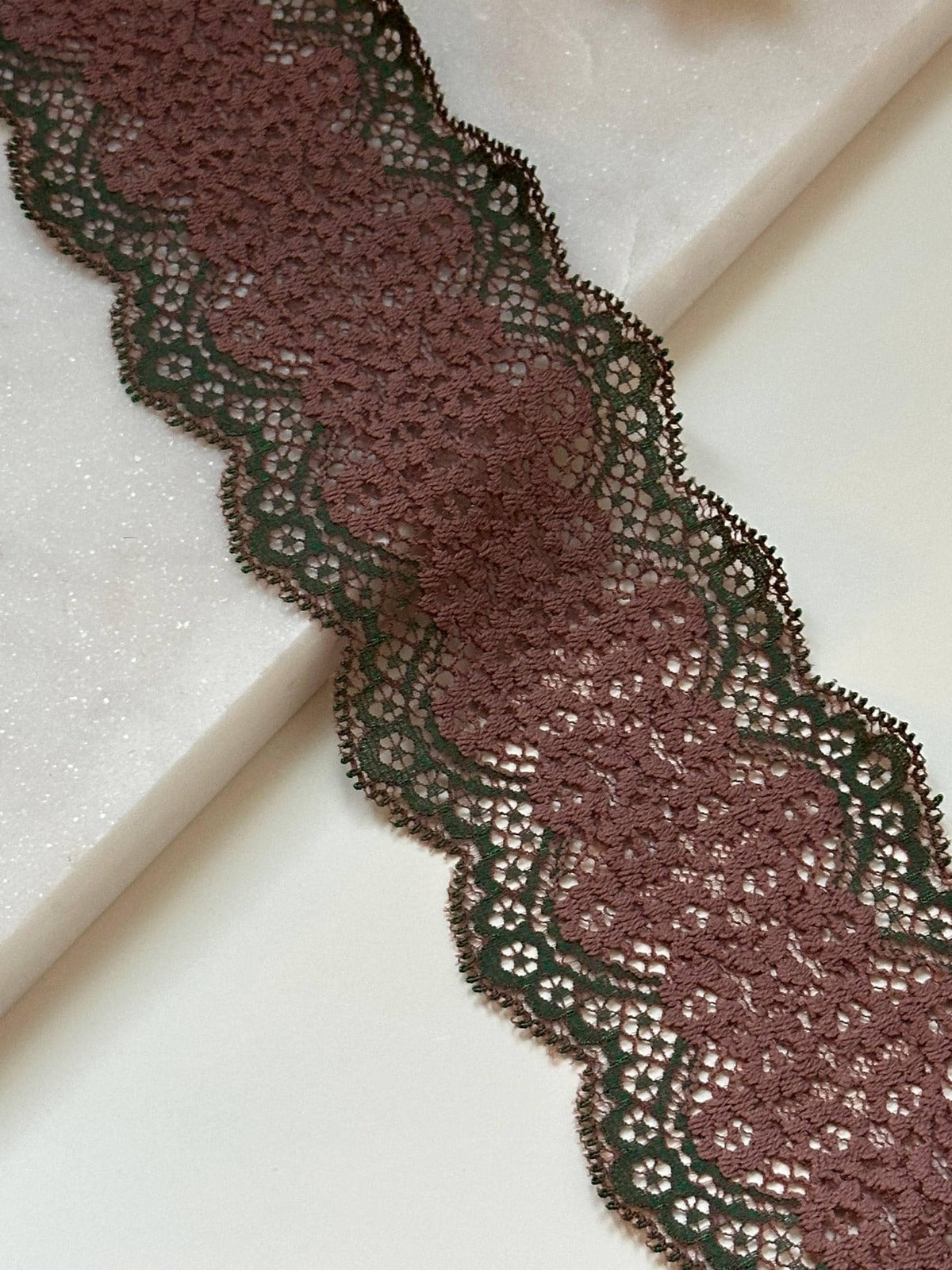 Two Tone Stretch Lace Trim by Yard, 2.6" Rose Green Elastic Ribbon, Lingerie Lace, Coquette Craft Supply, DIY Sewing, Retail Wholesale