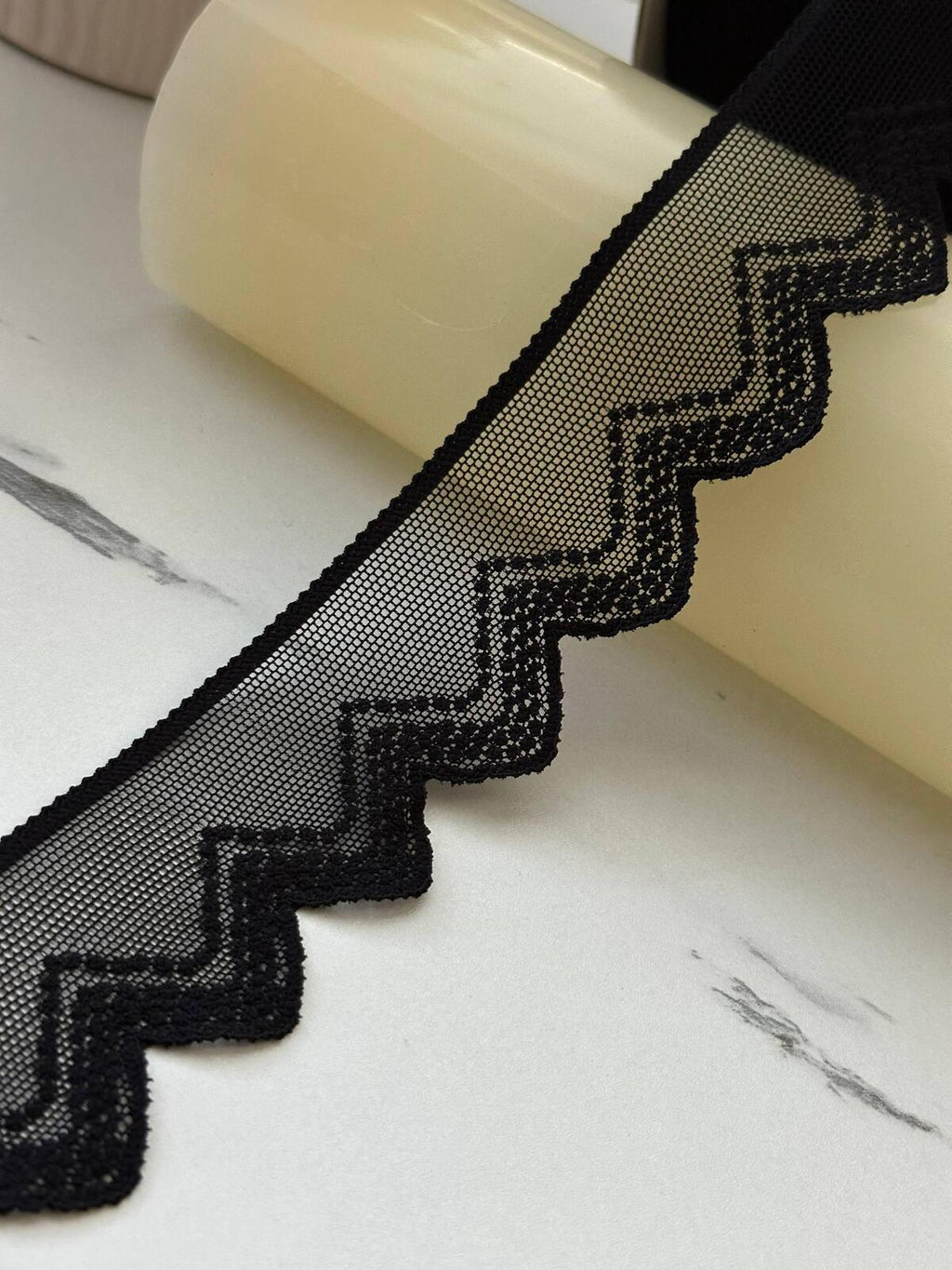10Yds Soft Stretch 1.6" Black Geometric Zigzag Mesh Stretch Lace Wholesale