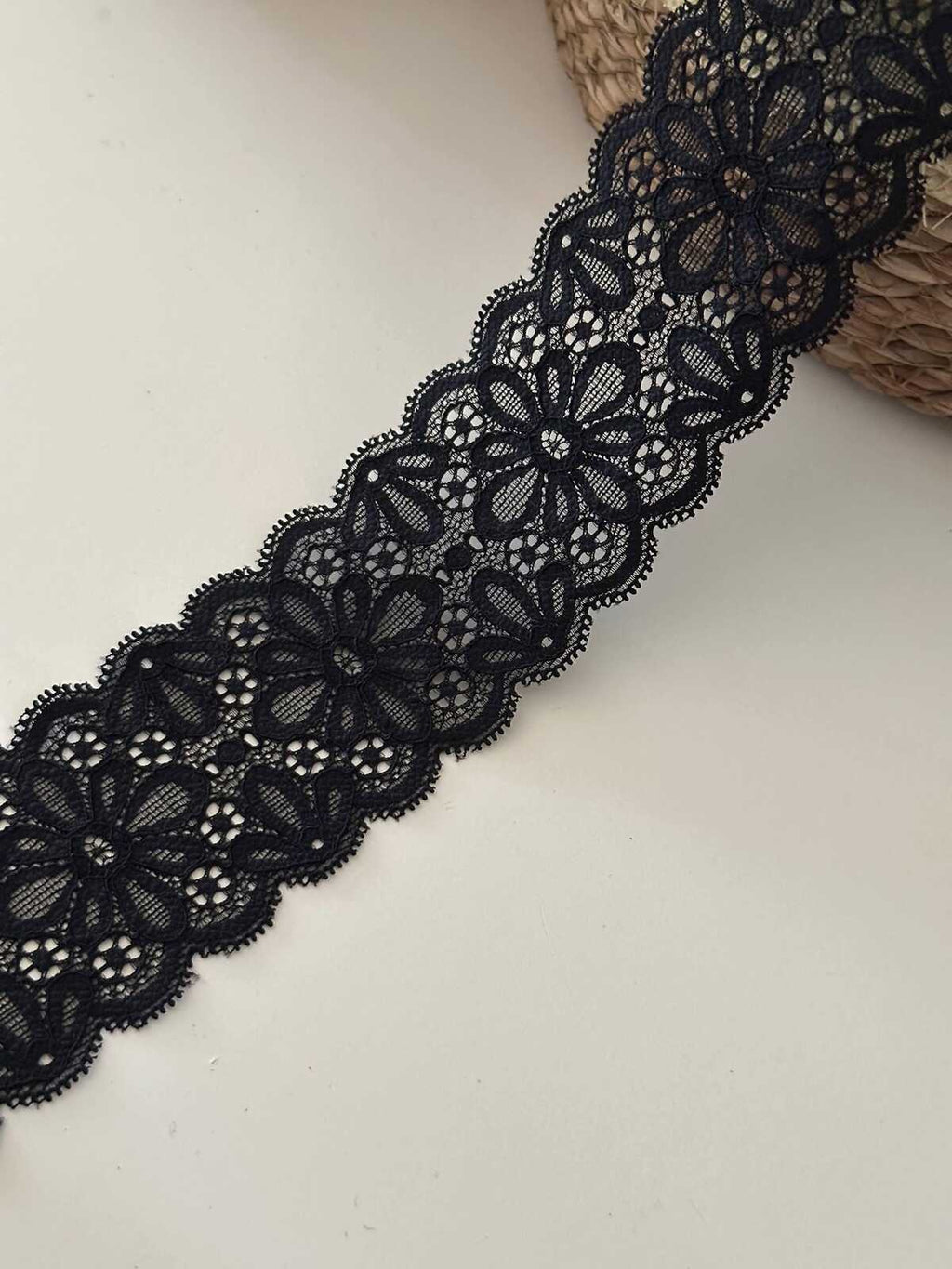 10yds Black Floral Stretch Lace, 2.1" Elastic Ribbon, Bulk Clearance Coquette Y2K Lace, Lingerie Lace, DIY Sewing, Retail Wholesale