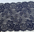 Navy Blue Floral Stretch Lace Trim by the Yard, Extra Wide Scalloped Elastic Ribbon for Lingerie Apparel, 9"