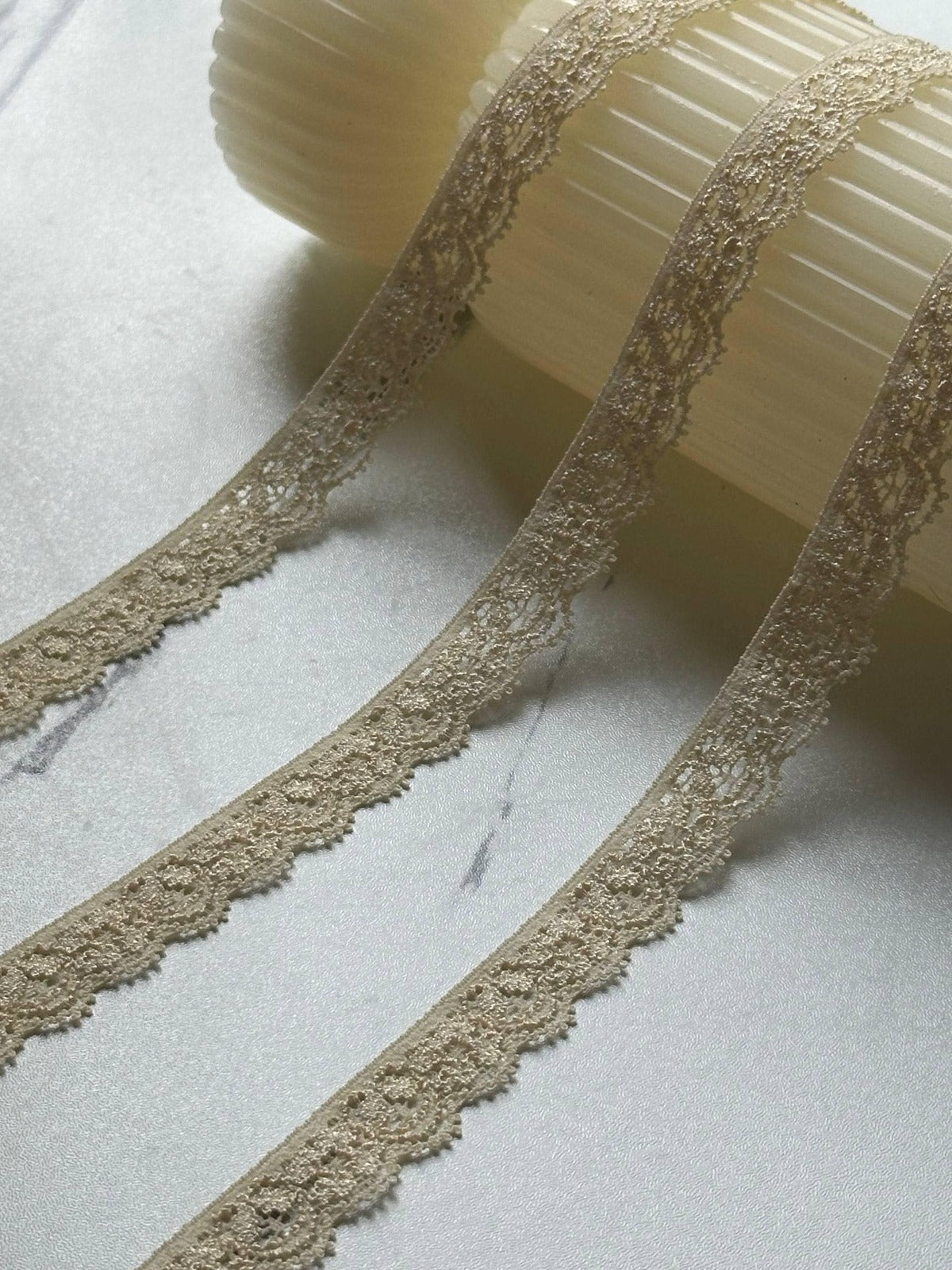 10yds Beige Stretch Lace Trim, 0.5" Elastic Ribbon, Bulk Clearance Coquette Y2K Lace, Lingerie Lace, DIY Sewing, Retail Wholesale