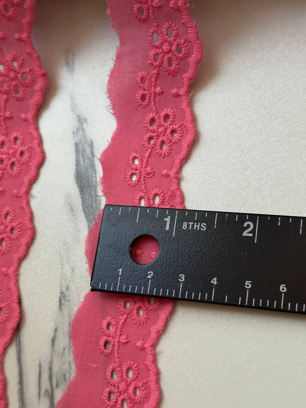 10yds  Coral Pink Cotton Eyelet Lace Trim by the Yard, Embroidered Floral Scalloped Lawn Ribbon for Apparel Crafts, 1" Retail Wholesale