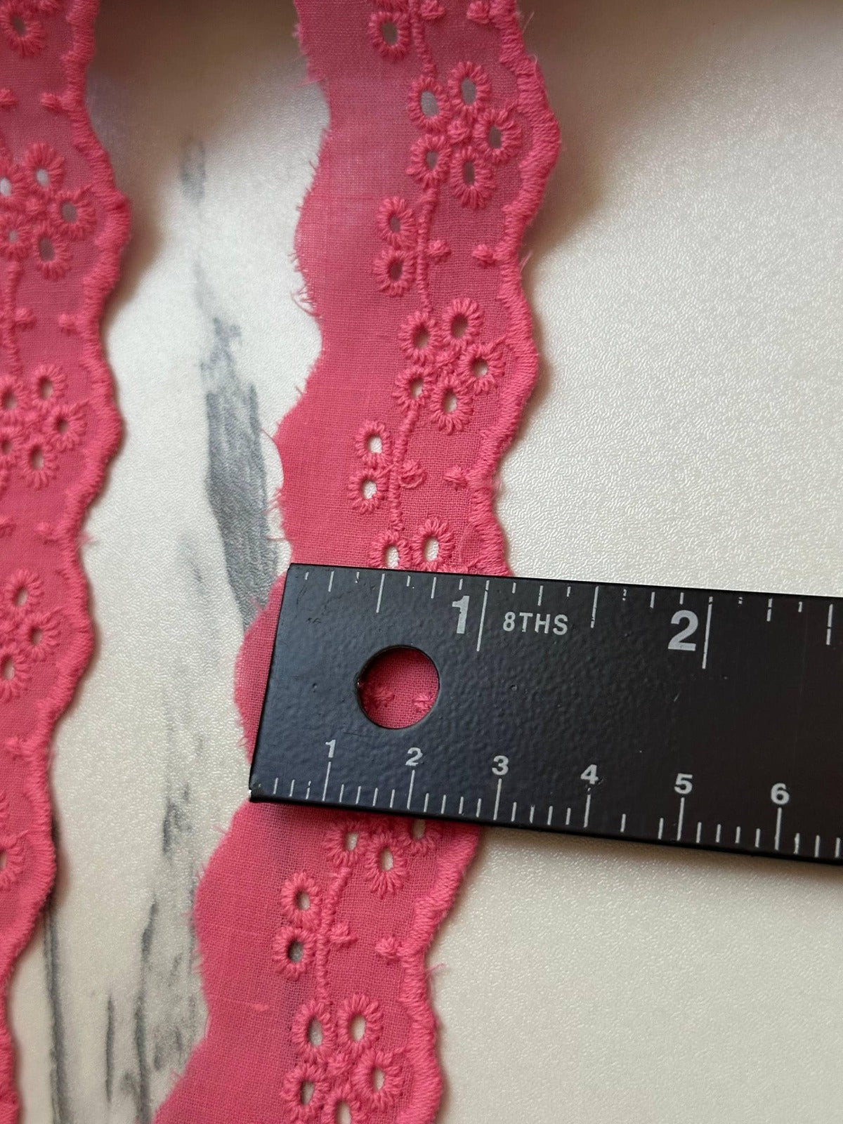 10yds  Coral Pink Cotton Eyelet Lace Trim by the Yard, Embroidered Floral Scalloped Lawn Ribbon for Apparel Crafts, 1" Retail Wholesale