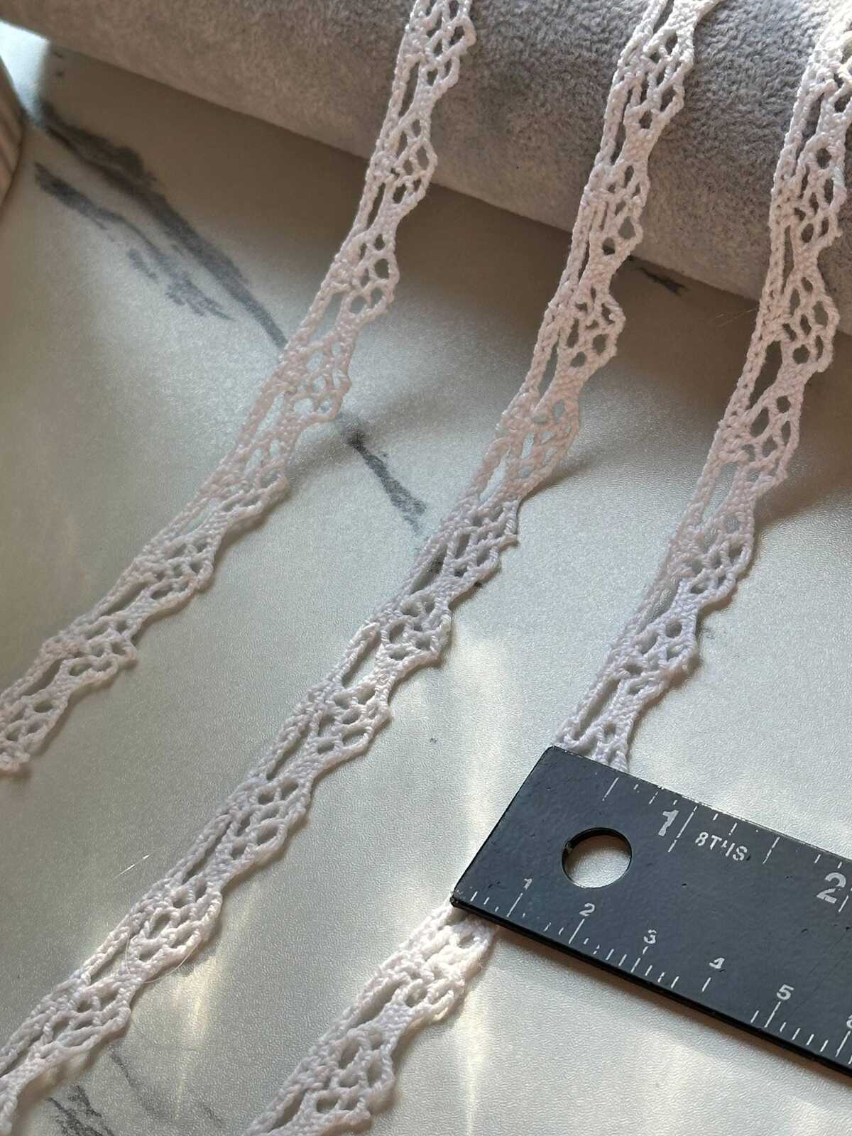 10yds White Cotton Scalloped Lace Trim by Yard, 0.5" Narrow Crochet Ribbon, Crown Wave Edge, Coquette Craft, DIY Sewing, Retail Wholesale