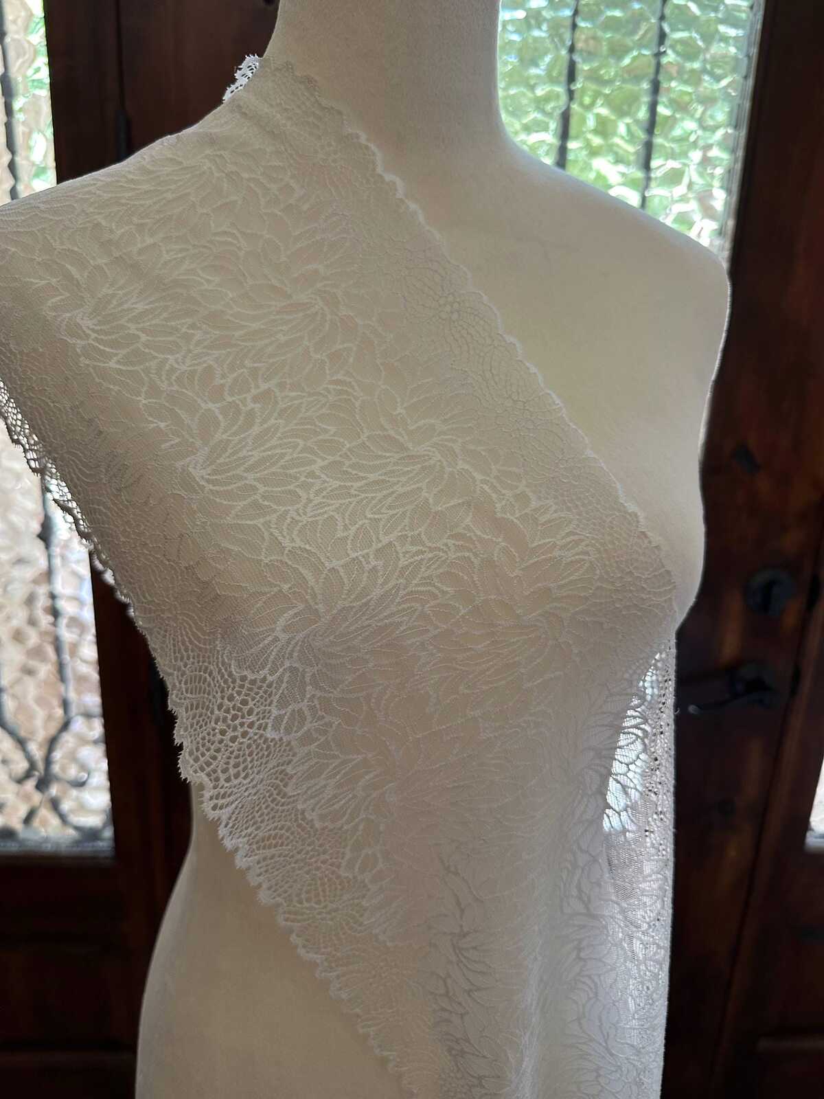 7.25" White Stretch Lace Trim Wide Bridal Floral Elastic Galloon Scalloped Edge Lace for Lingerie Underwear Wedding Garment Sewing