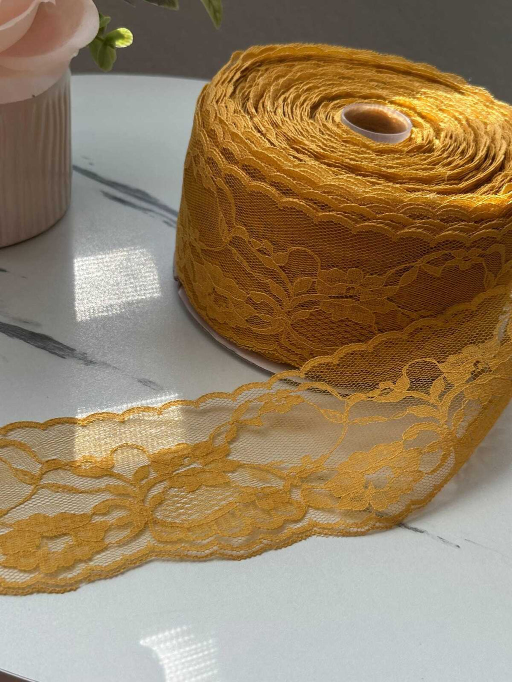 10Yds Non-Stretch 2.65" Mustard Gold Yellow Floral Scalloped Lace trim Wholesale