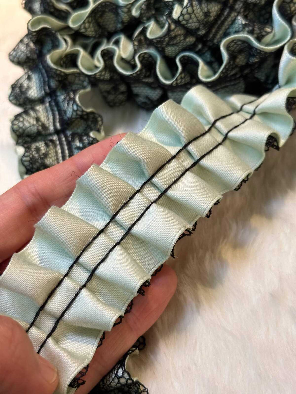 1.5" Heavy Craft Box Pleated Lace Trim, Double Layer Black Mesh & Pastel Cotton Ribbon Garland, Luxury Lolita Skirt Trim, Gothic Gown