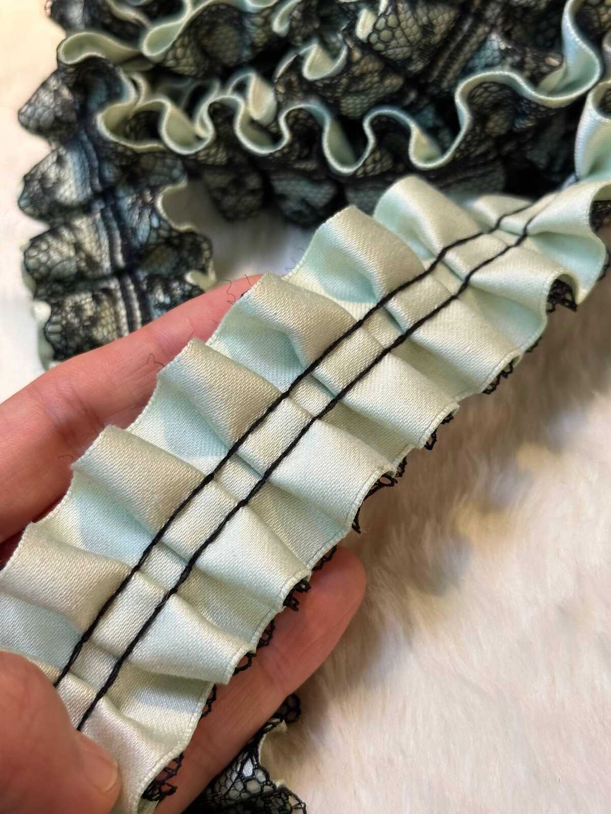 1.5" Heavy Craft Box Pleated Lace Trim, Double Layer Black Mesh & Pastel Cotton Ribbon Garland, Luxury Lolita Skirt Trim, Gothic Gown