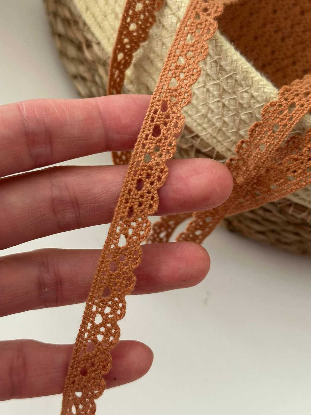 10Yds Non-Stretch 0.35" Brown Cotton Crochet Lace Trim, DIY Craft Wholesale