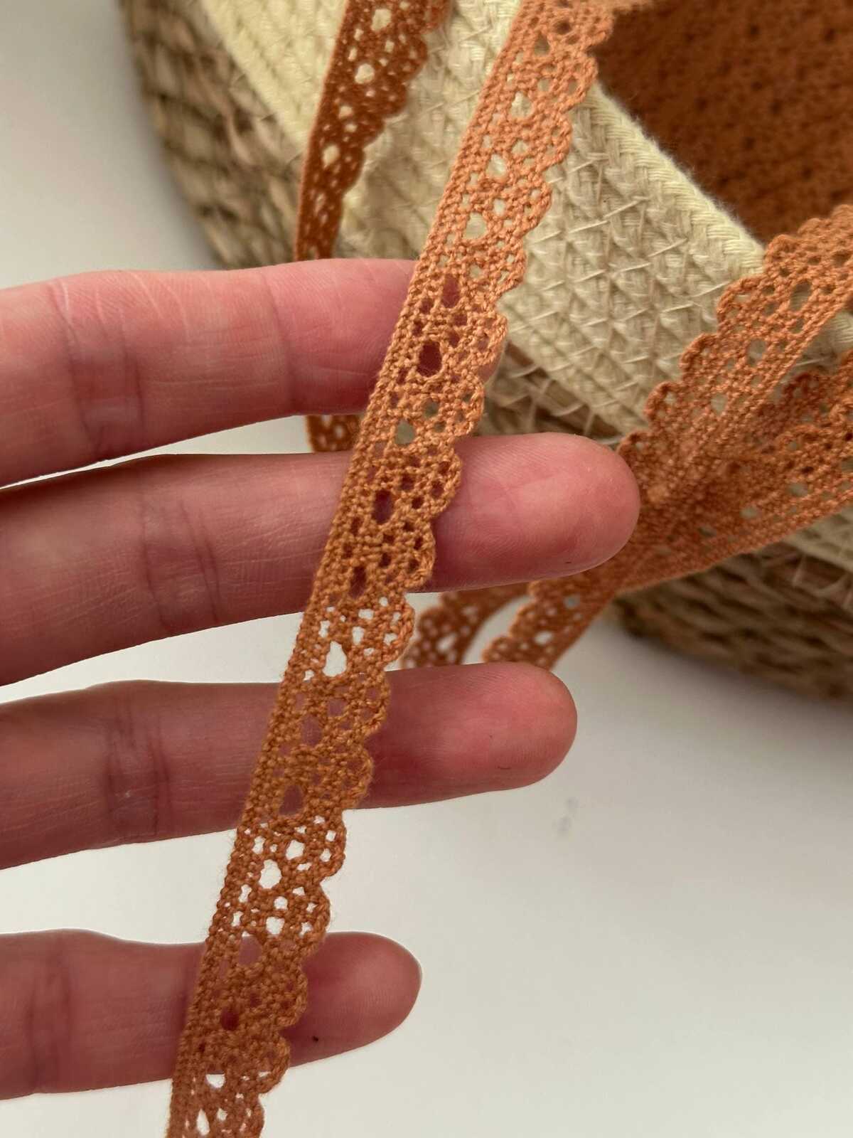 10Yds Non-Stretch 0.35" Brown Cotton Crochet Lace Trim, DIY Craft Wholesale