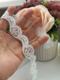 10Yds Stretch 0.9" Off-White Wavy Scalloped Rose Stretch Lace Trim Wholesale