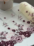 1Yd Non-Stretch 9.3" Burgundy Pink Floral Embroidered Mesh Lace Trim Wholesale