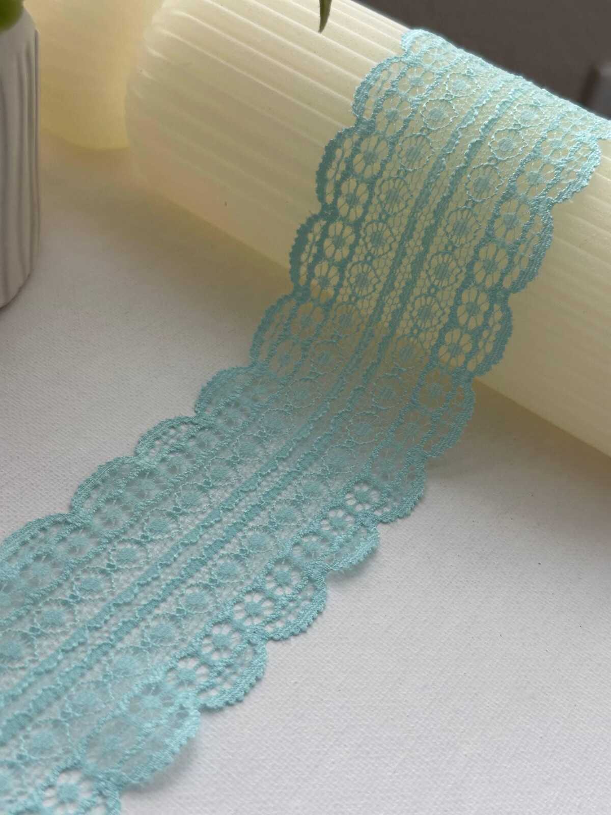 6Yds Stretch 2" Aqua Mint Green Floral Scalloped Stretch Lace Trim Wholesale