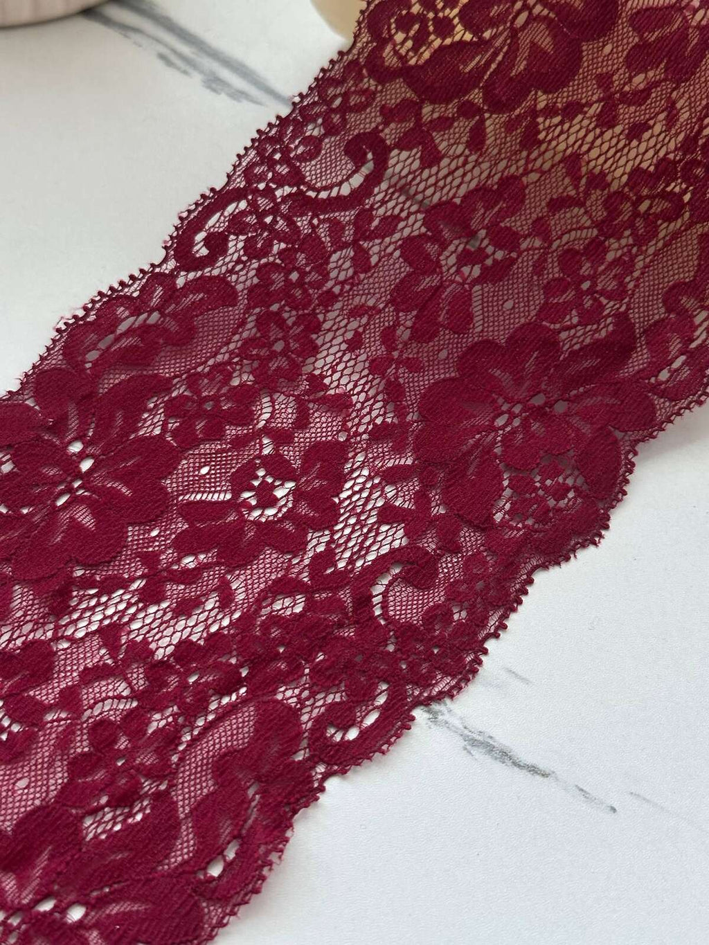 3Yds Non-Stretch 4.1" Burgundy Red Floral Scalloped Rigid Mesh Lace Trim