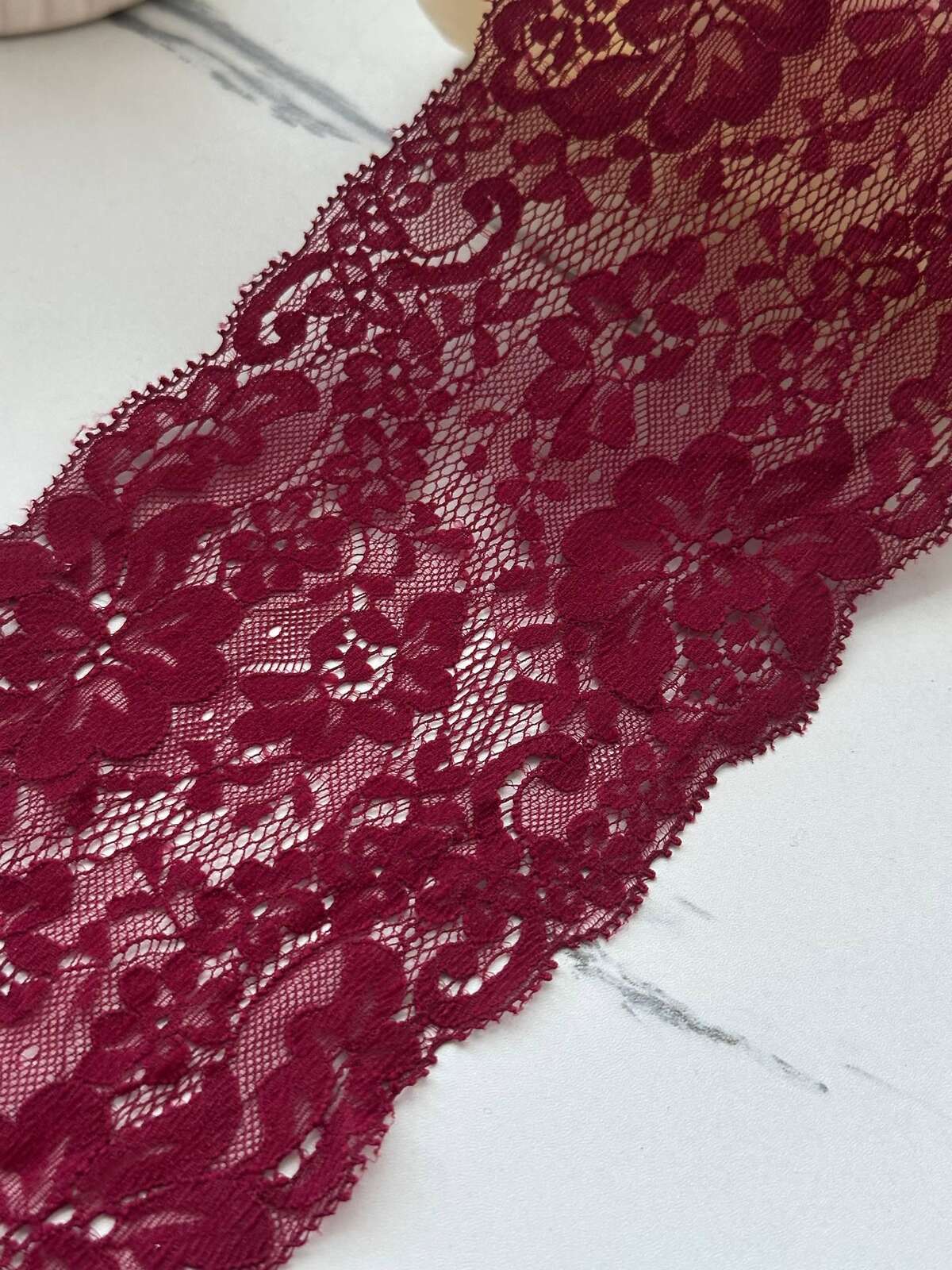 3Yds Non-Stretch 4.1" Burgundy Red Floral Scalloped Rigid Mesh Lace Trim