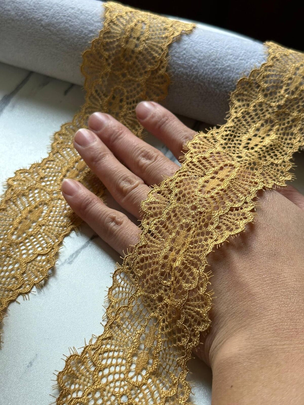 Gold Eyelash Lace Trim, 2" Eyed Stretch Ribbon, Bulk Clearance Coquette Y2K Lace, Lingerie Lace, DIY Sewing, Retail Wholesale