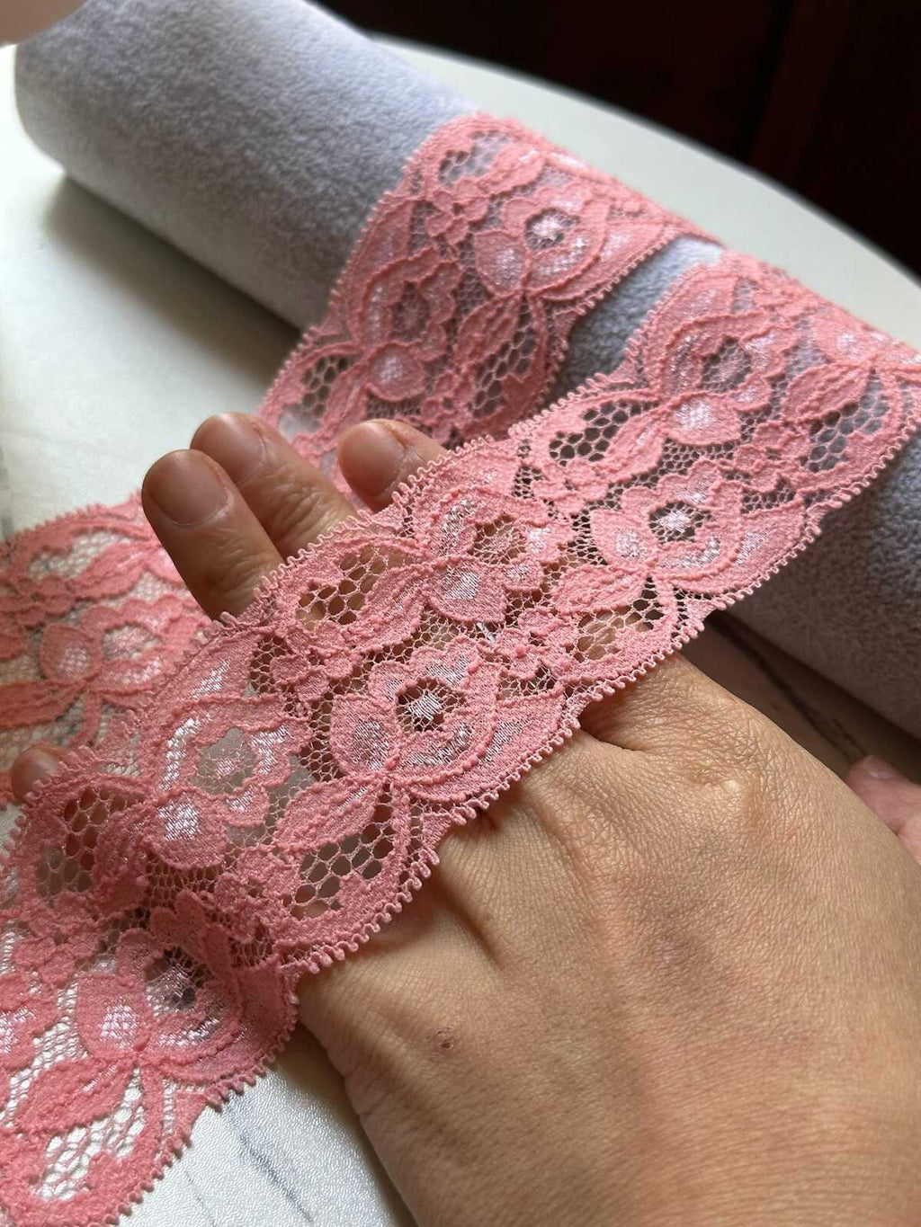 10yds Soft Peach Coral Pink Floral Stretch Lace Trim by the Yard, Scalloped Elastic Ribbon for Coquette Crafts, 2", Retail Wholesale Bulk