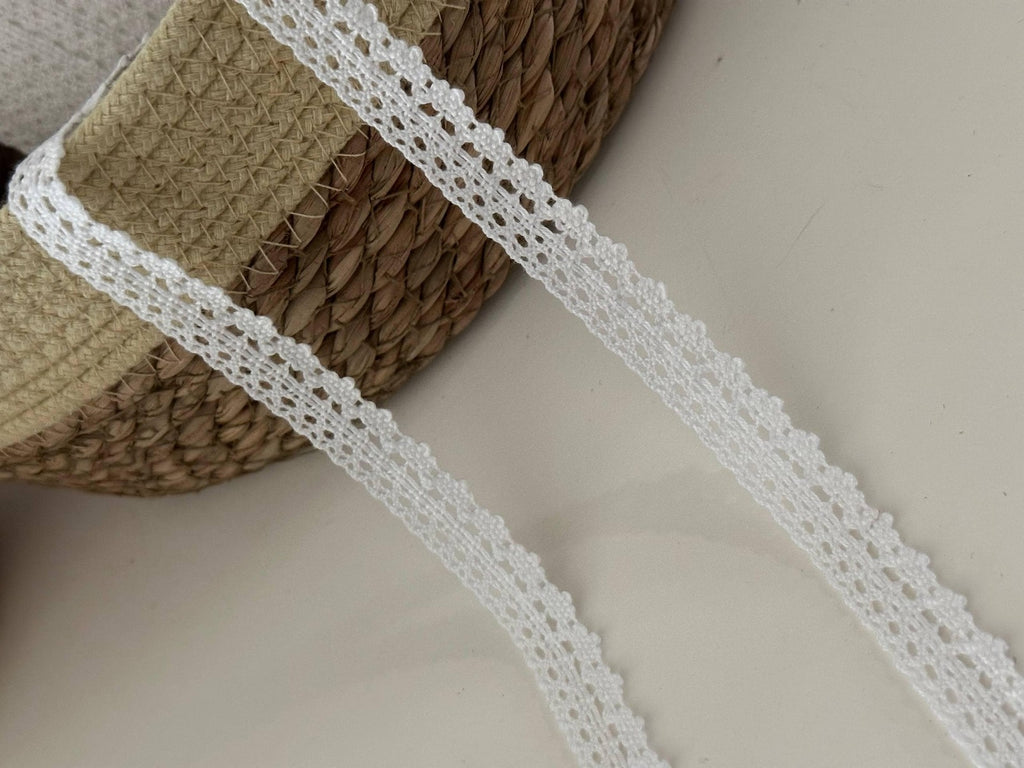 5Yds Non-Stretch 0.6" White Cotton Crochet Lace Trim, Vintage Craft Wholesale