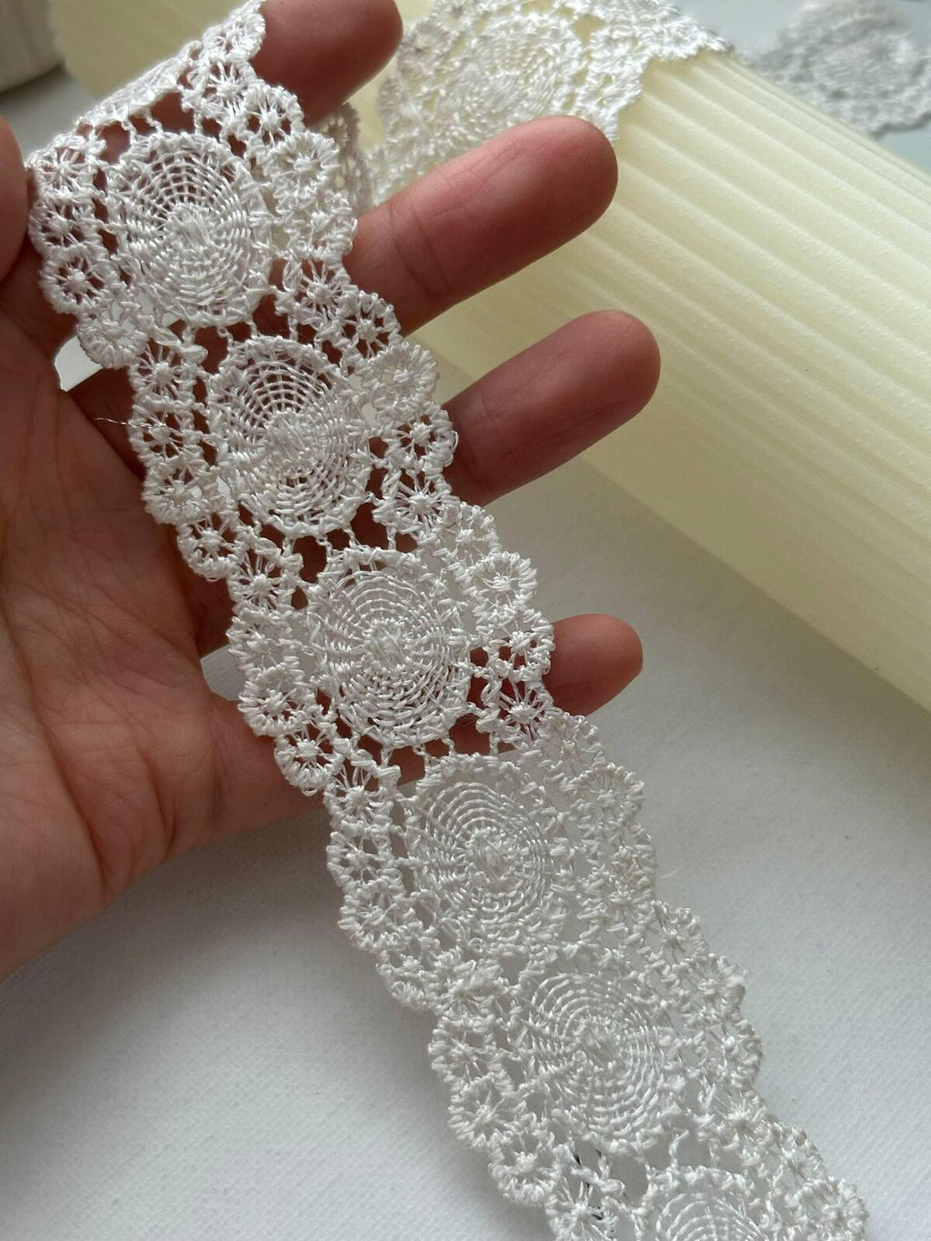 6Yds Non-Stretch 1.5" Off-White Circular Guipure Venetian Lace Trim Wholesale