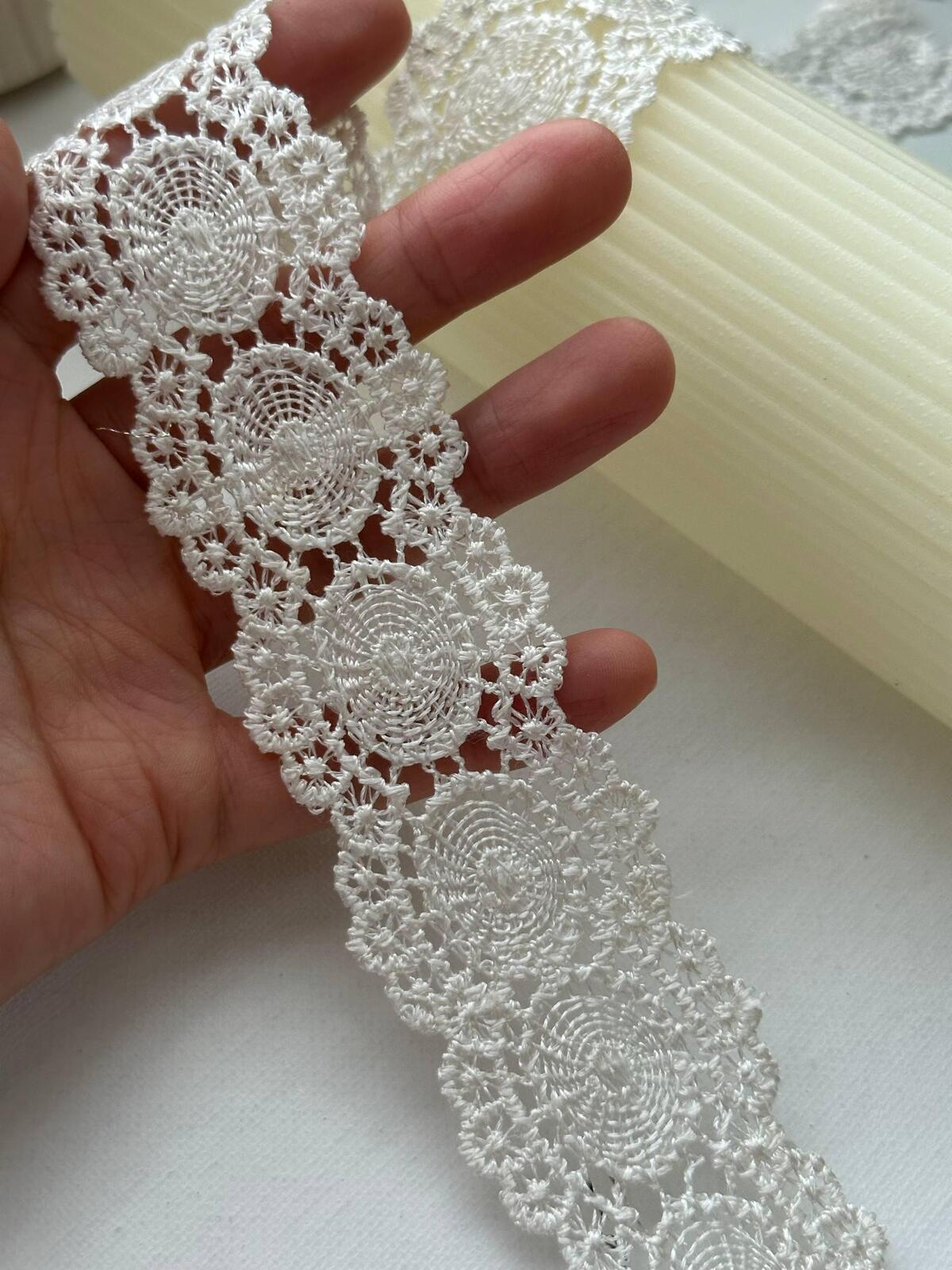 6Yds Non-Stretch 1.5" Off-White Circular Guipure Venetian Lace Trim Wholesale