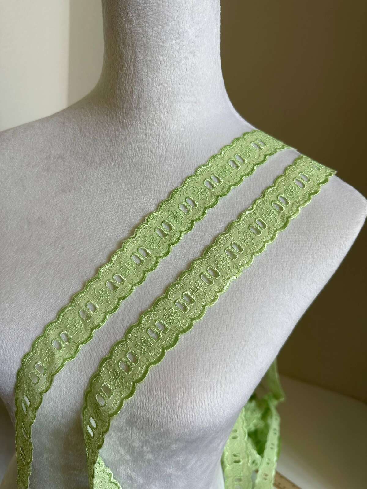 1.25" Beading Lace Trim, Light Green Cotton Eyelet for Ribbon Insert, Cottagecore Sewing Craft