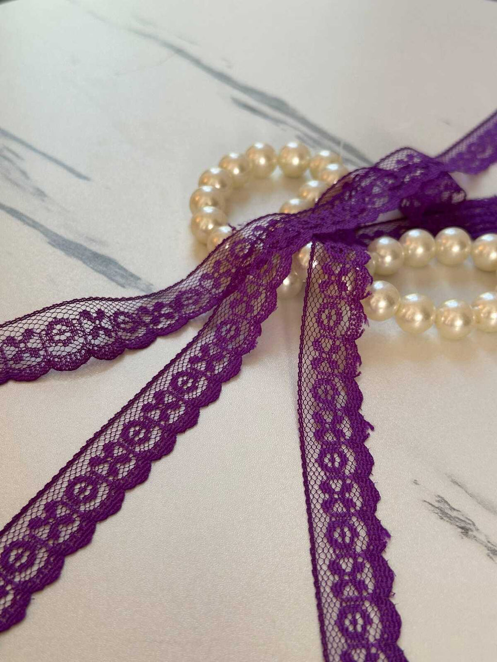 10yds 0.5" Purple Lace Trim Rigid Tulle Mesh Non Stretch Geometric Scalloped Edge Border Ribbon for Junk Journal Crafts Doll Sewing