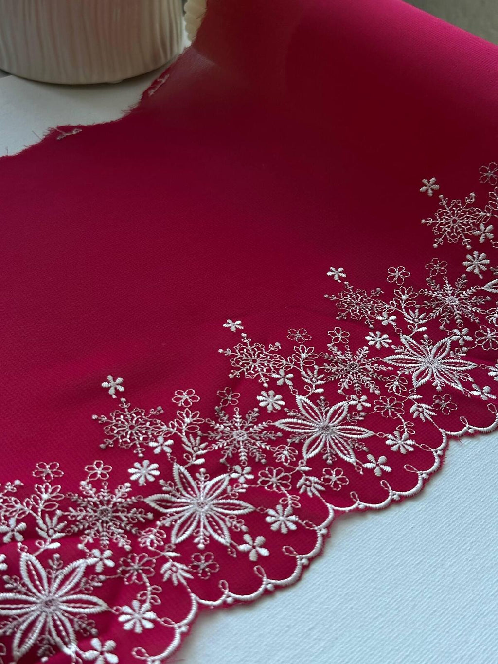 1Yd 9" Burgundy Wine Snowflake Floral Embroidered Mesh Lace Wholesale