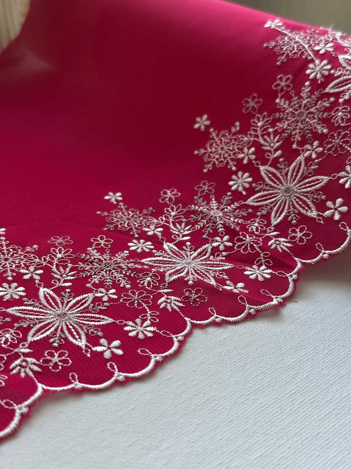 1Yd 9" Burgundy Wine Snowflake Floral Embroidered Mesh Lace Wholesale