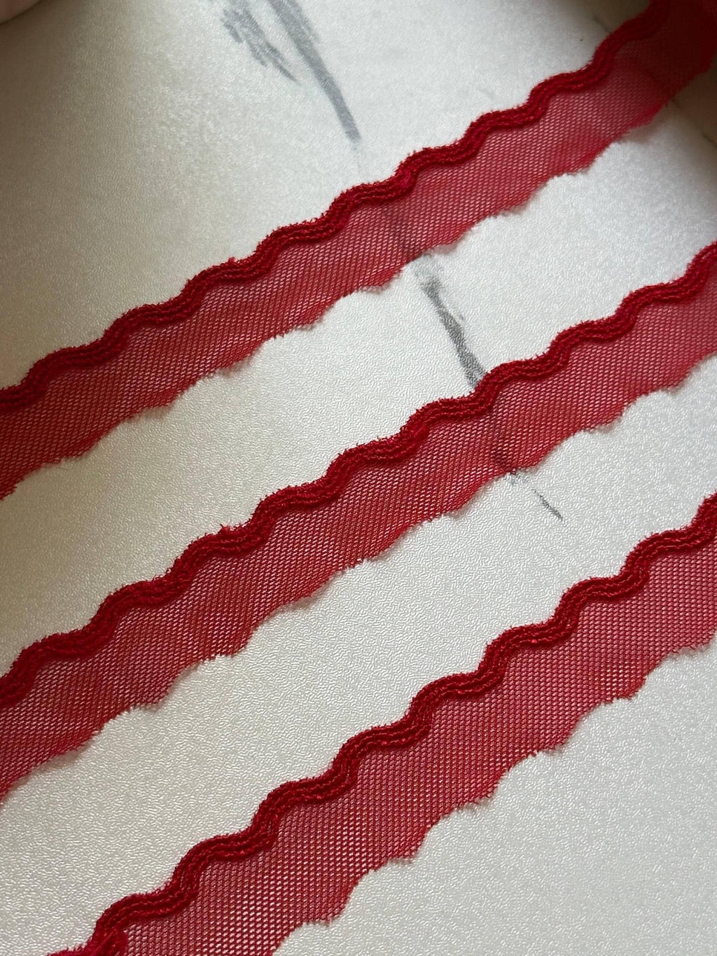 10yds Red Scalloped Mesh Lace Trim by Yard, Crescent Non Stretch Ribbon, Coquette Craft Supply, 0.6", Retail Wholesale Bulk