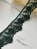 6Yds Non-Stretch 1.5" Dark Forest Green Cotton Embroidered Mesh Lace Trim