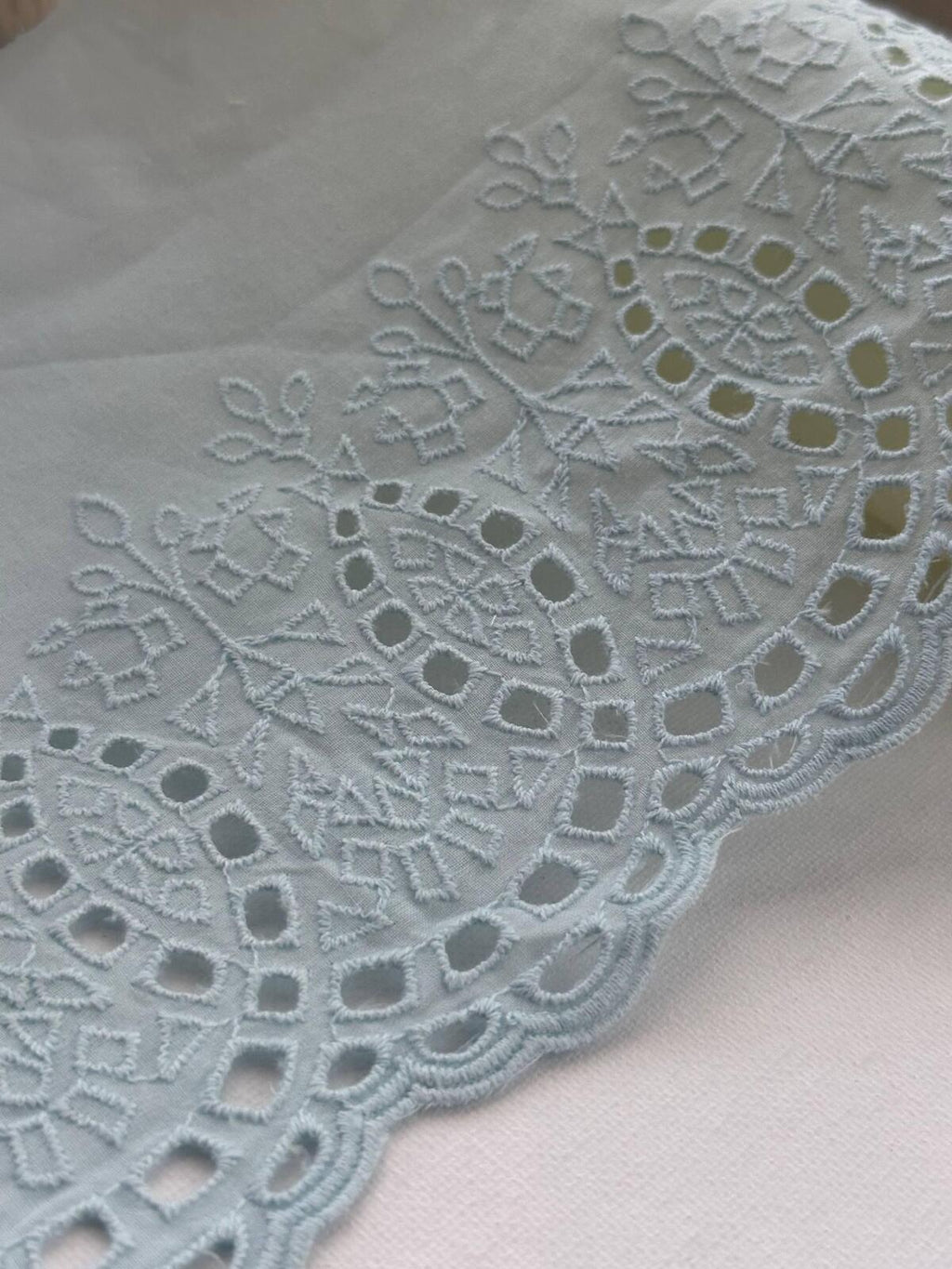 1Yd Non-Stretch 7" Ice Light Blue Cotton Eyelet Embroidered Lace Wholesale