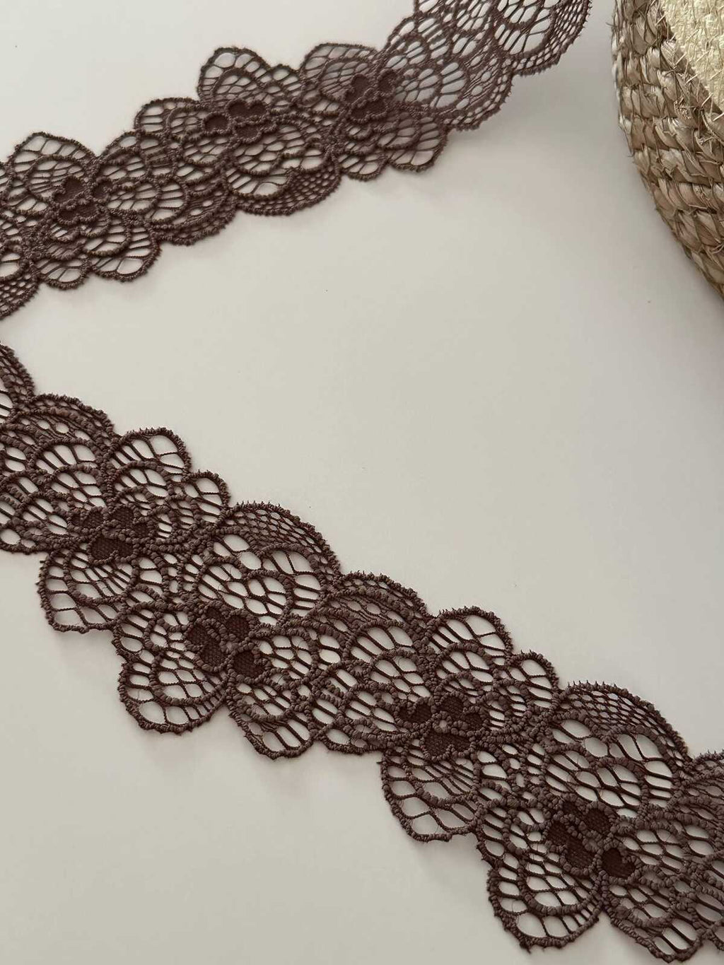 10yds Brown Floral Stretch Lace Trim, 2.3" Elastic Ribbon, Bulk Clearance Coquette Y2K Lace, Lingerie Lace, DIY Sewing, Retail Wholesale