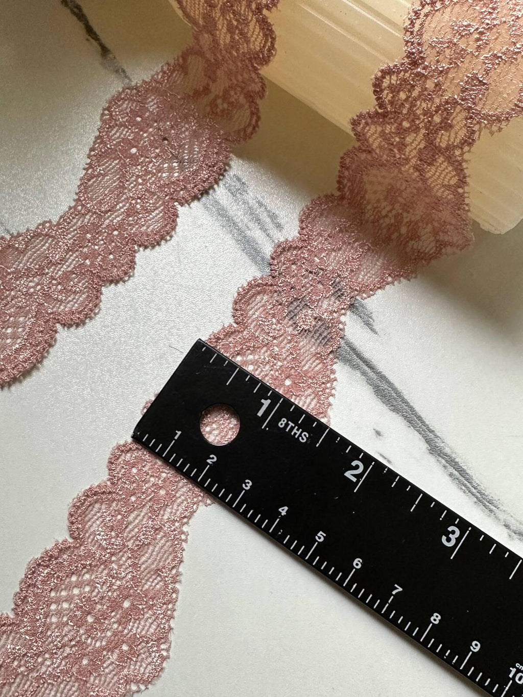 10yds Dusty Ash Pink Floral Stretch Elastic Lace Trim Symmetrical Double Scalloped Galloon Ribbon for Lingerie Underwear Crafts, 1.3"