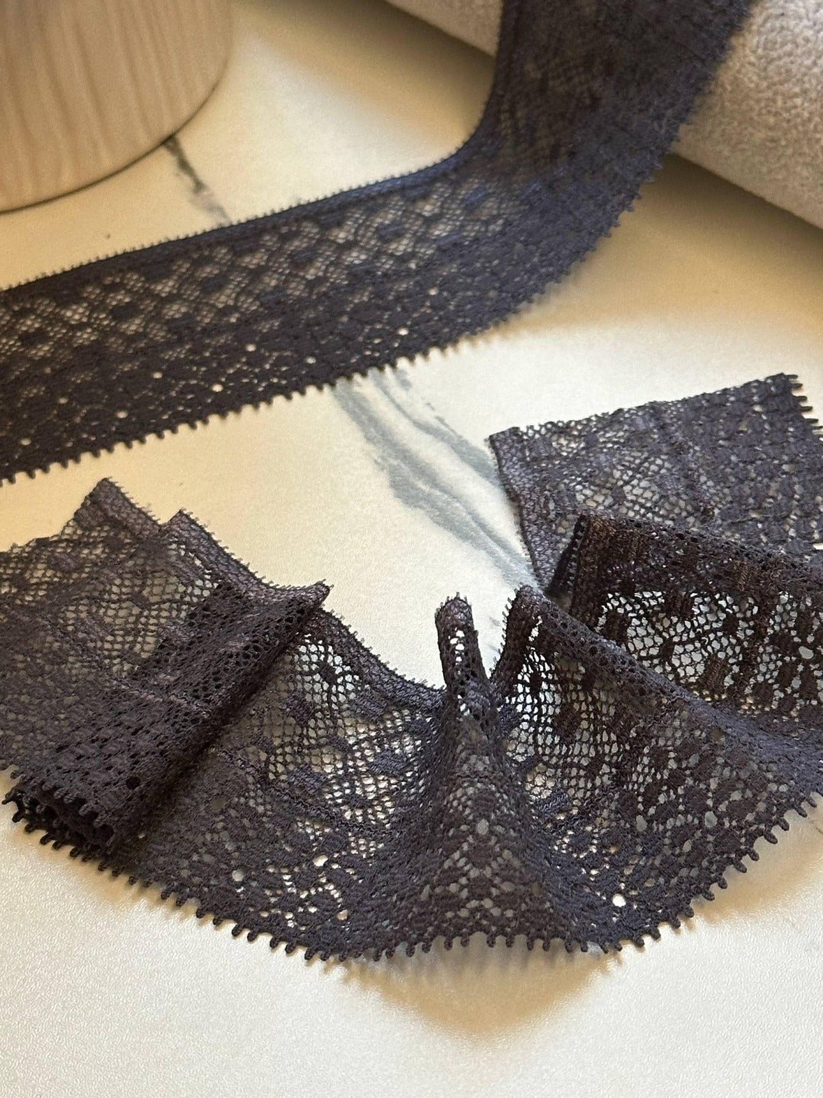 Soft Slate Charcoal Blue Textured Dot Stretch Lace Trim by the Yard, Micro Elastic Ribbon for Crafts, 1.85", Retail Wholesale Bulk