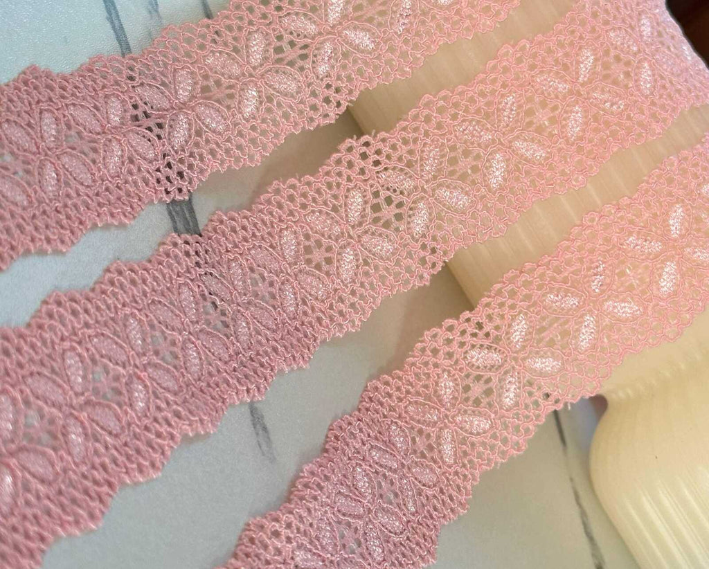 10yds 1" Peach Pink Stretch Elastic Lace Trim Dainty Scalloped Edge Butterfly Clover Ribbon for Lingerie Underwear  Crafts Sewing  Wholesale