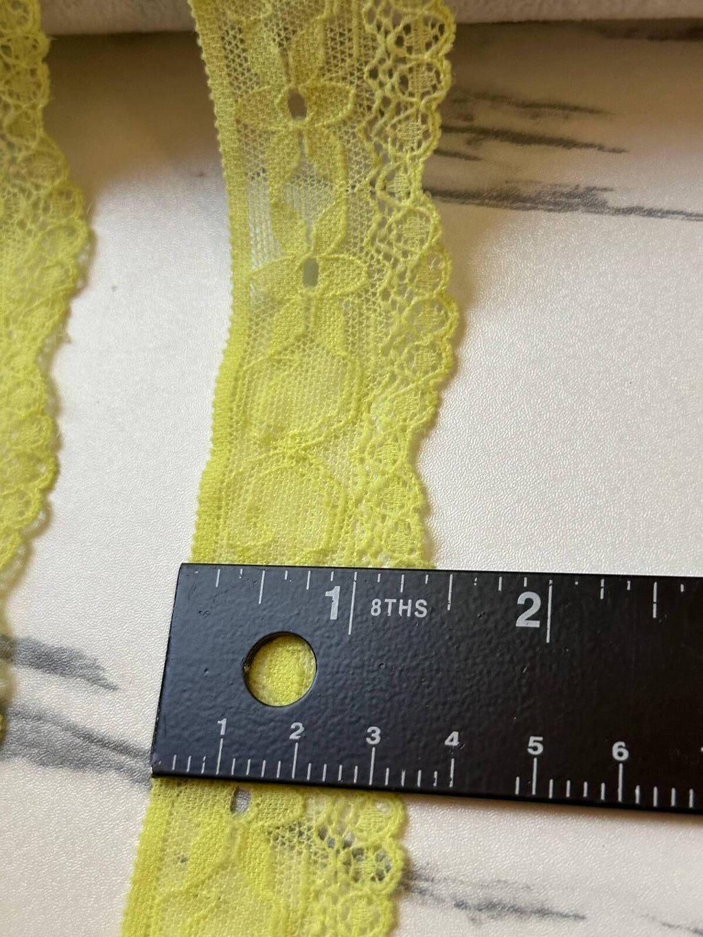 10yds Soft Greenish Lemon Yellow Floral Stretch Lace Trim by the Yard, Ultra Soft Elastic Ribbon for Coquette Crafts, 1.35" Retail Wholesale