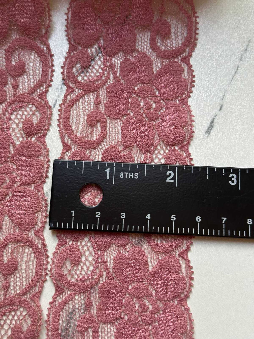 10yds  Soft Dusty Rose Floral Scalloped Stretch Lace Trim by the Yard, Elastic Ribbon for Coquette Crafts, 2.25", Retail Wholesale Bulk