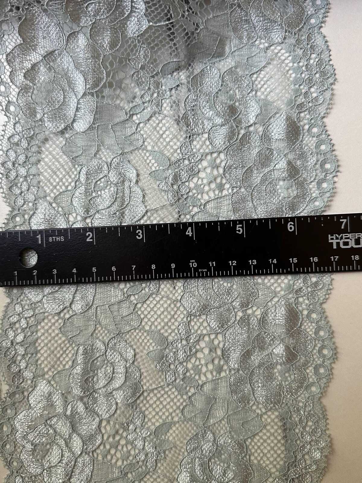 Muted Sage Dust Floral Stretch Lace Trim by the Yard, Wide Elastic Galloon Lace Trim for Lingerie Bridal Crafts, 6.5"