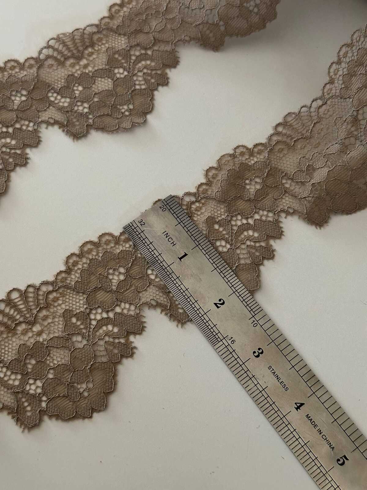 10yds Taupe Floral Stretch Lace, 2" Elastic Ribbon, Bulk Clearance Coquette Y2K Lace, Lingerie Lace, DIY Sewing, Retail Wholesale