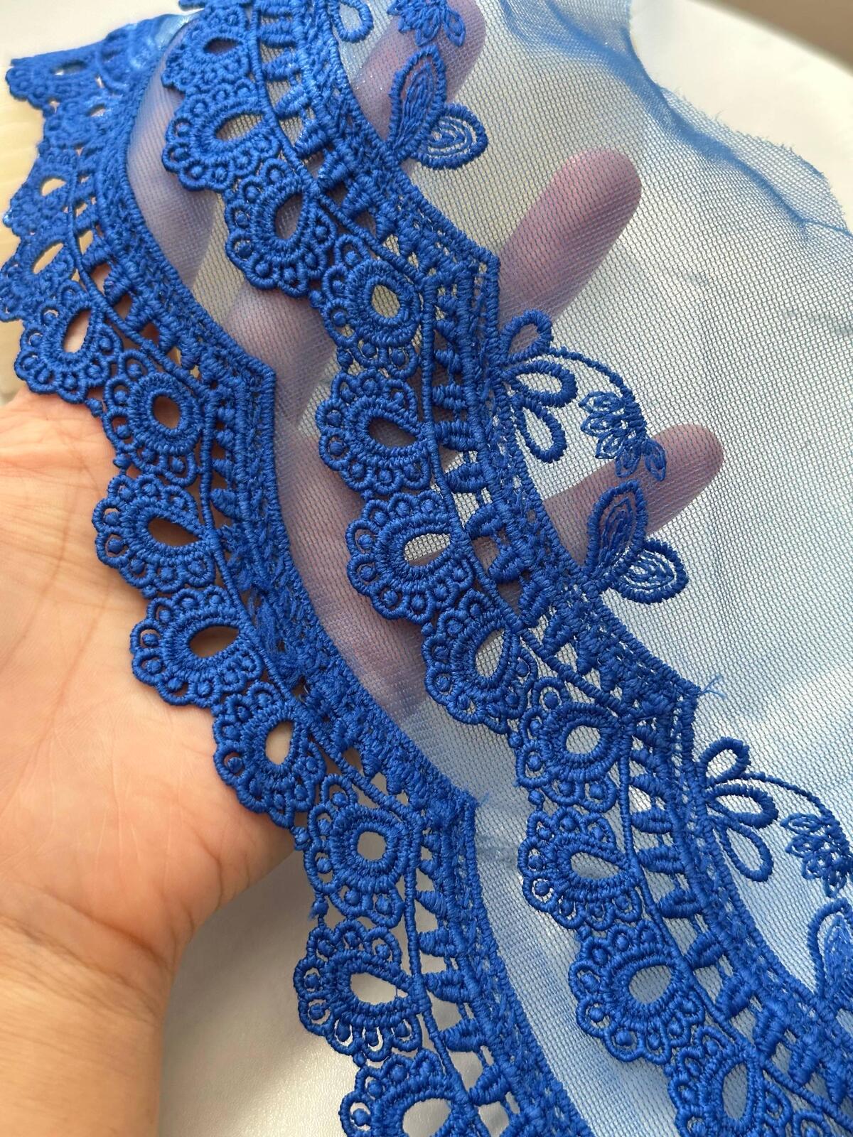 1Yd delicate 5" Royal Blue Organza Water Soluble Lace Trim Wholesale