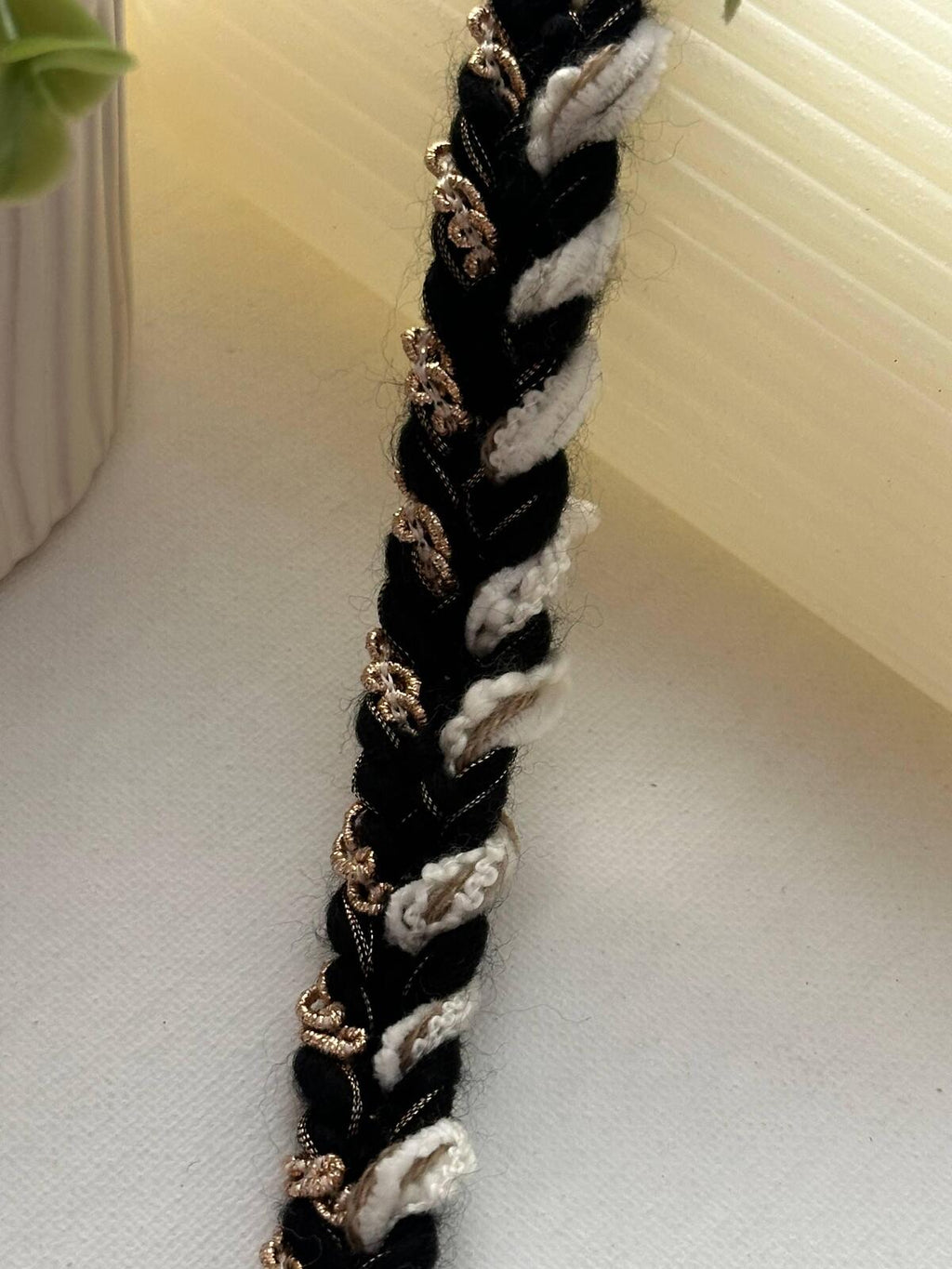 3Yds Non-Stretch 0.6" Black Off-White Gold Braided Tweed Ribbon Trim Wholesale