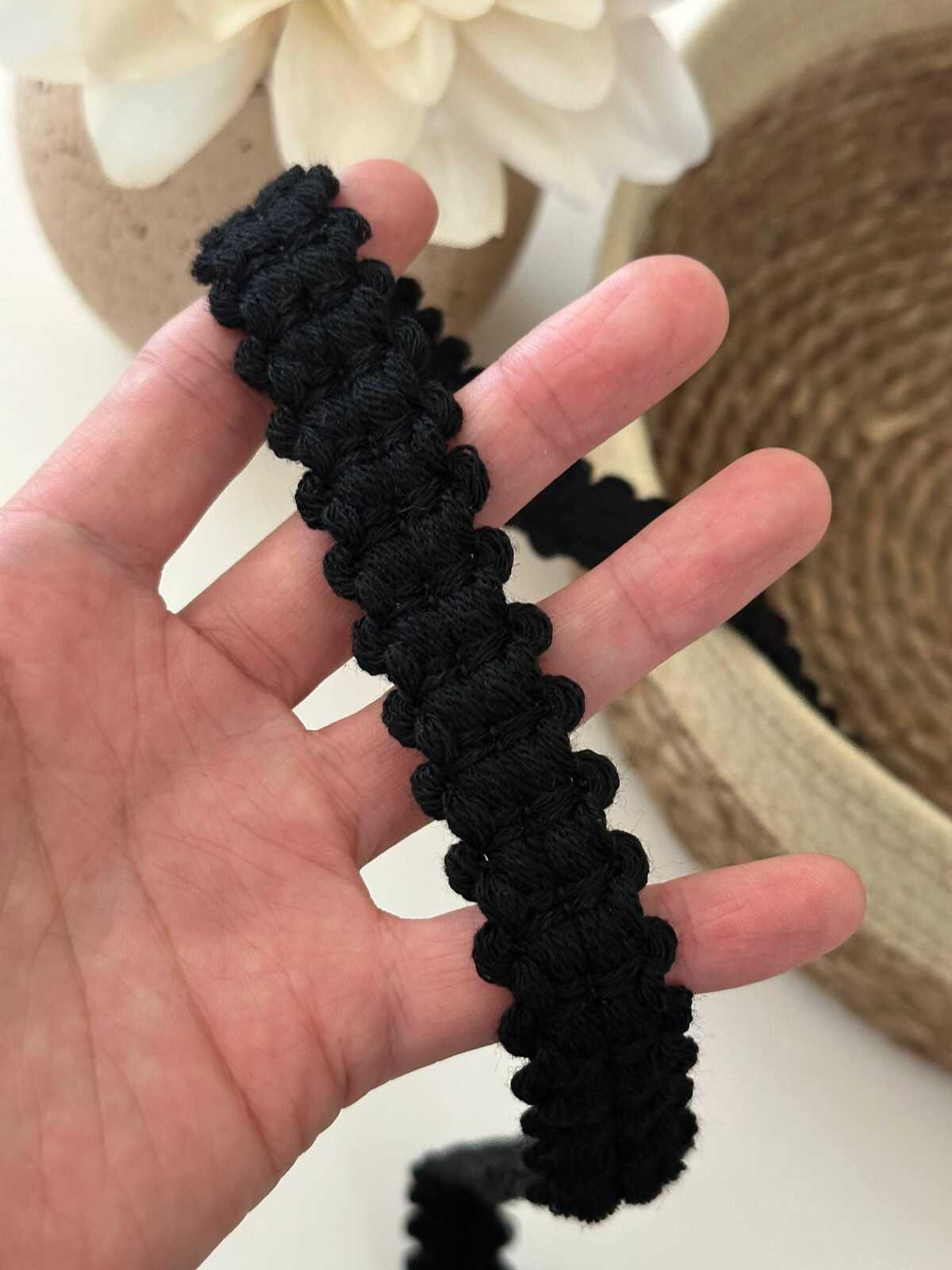 5Yds Non-Stretch 0.8" Black Braided Wool Yarn Braid Trim, DIY Craft Wholesale