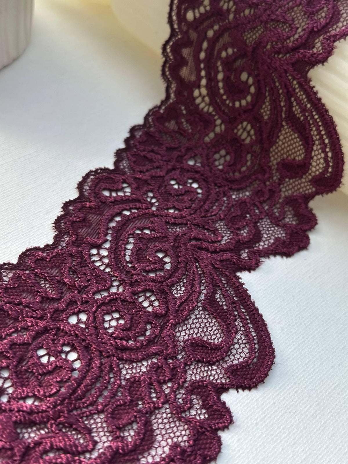 3Yds Stretch 3" Dark Burgundy Wine Floral Scalloped Stretch Lace Wholesale