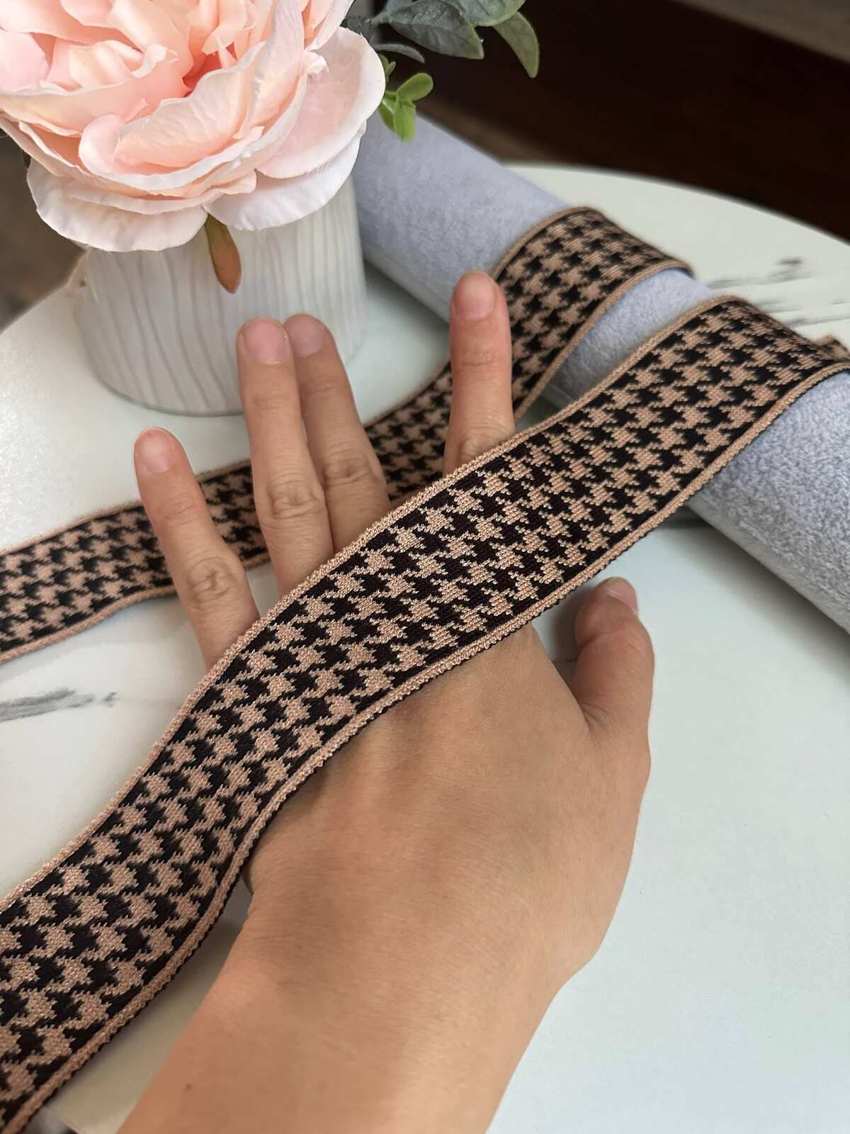 Soft Houndstooth Knit Ribbon Trim, 1.5" Elastic Webbing, Bulk Clearance Coquette Y2K Lace, Garment Trim, DIY Sewing, Retail Wholesale