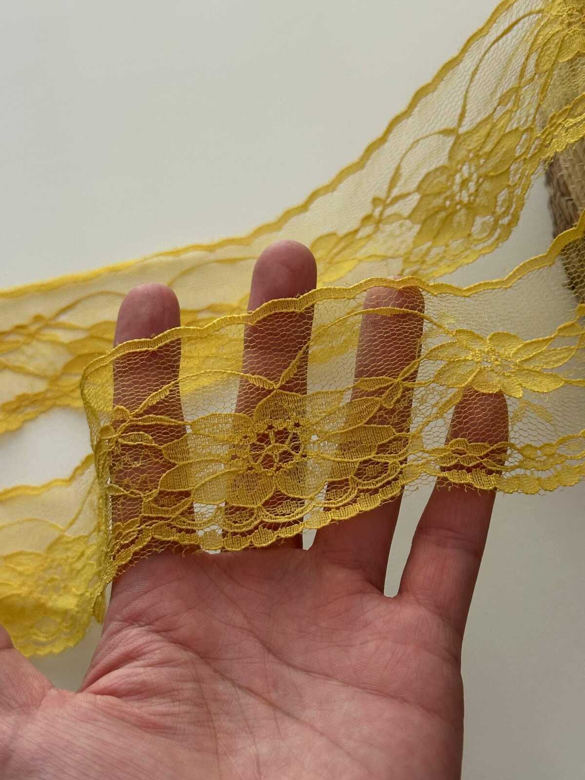 10yds Yellow Floral Non-Stretch Lace Trim, 2.1" Soft Ribbon, Bulk Clearance Coquette Y2K Lace, Garment Trim, DIY Sewing, Retail Wholesale