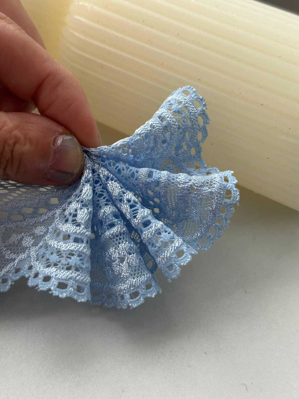 10Yds Stretch 1.9" Light Dusty Blue Floral Scalloped Stretch Lace Wholesale